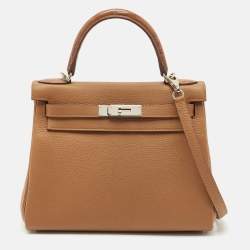Hermès Gold Matte Alligator and Togo Leather Palladium Finish Kelly Retourne Touch 28 Bag