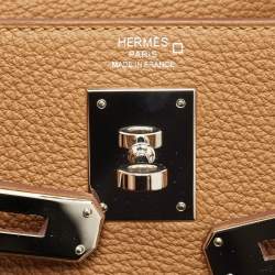 Hermès Gold Matte Alligator and Togo Leather Palladium Finish Kelly Retourne Touch 28 Bag