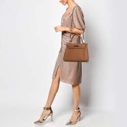 Hermès Gold Matte Alligator and Togo Leather Palladium Finish Kelly Retourne Touch 28 Bag