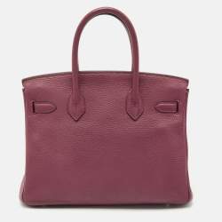 Hermes Tosca Taurillon Clemence Leather Palladium Finish Birkin 30 Bag