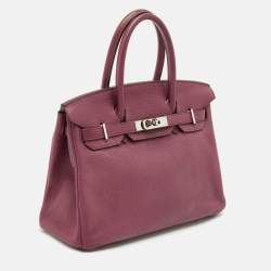 Hermes Tosca Taurillon Clemence Leather Palladium Finish Birkin 30 Bag