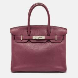 Hermes Tosca Taurillon Clemence Leather Palladium Finish Birkin 30 Bag