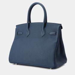 Pre Owned Hermes Birkin 30 Blue De Prusse Togo Leather Top Handle Bag