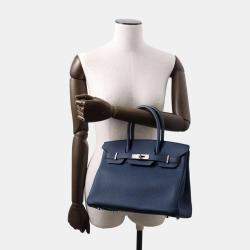 Pre Owned Hermes Birkin 30 Blue De Prusse Togo Leather Top Handle Bag