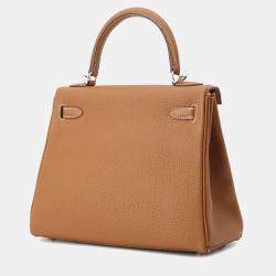 Hermes Kelly Retourne 25 Gold Togo Leather Top Handle Bag