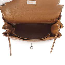 Hermes Kelly Retourne 25 Gold Togo Leather Top Handle Bag