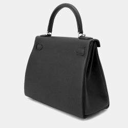 Hermes Kelly Retourne 28 Black Togo Leather Top Handle Bag