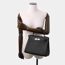 Hermes Kelly Retourne 28 Black Togo Leather Top Handle Bag