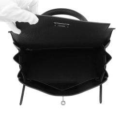 Hermes Kelly Retourne 28 Black Togo Leather Top Handle Bag