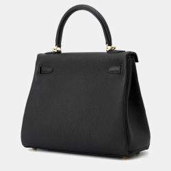 Hermes Kelly Retourne 25 Black Togo Leather Top Handle Bag