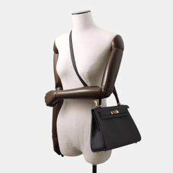 Hermes Kelly Retourne 25 Black Togo Leather Top Handle Bag