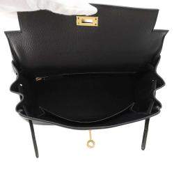 Hermes Kelly Retourne 25 Black Togo Leather Top Handle Bag