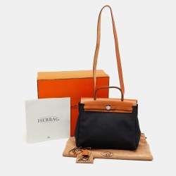 Hermes Black/Natural Toile and Vache Hunter Herbag 31 Bag