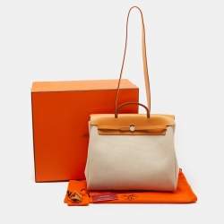 Pre Owned Hermes Ecru/Natural Toile and Vache Hunter 2-in-1 Herbag 39 Bag