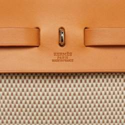 Pre Owned Hermes Ecru/Natural Toile and Vache Hunter 2-in-1 Herbag 39 Bag