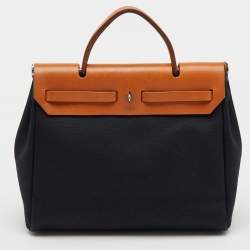Hermès Black/Natural Toile and Vache Hunter Herbag 31 Bag