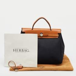 Hermès Black/Natural Toile and Vache Hunter Herbag 31 Bag