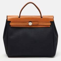 Hermès Black/Natural Toile and Vache Hunter Herbag 31 Bag