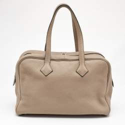 Pre Owned Hermès Etoupe Taurillon Clemence Leather Victoria II Fourre Tout 35 Bag