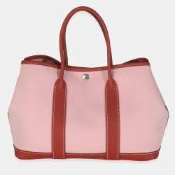 Hermes Rose Sakura Rouge Duchesse Toile Militaire Vache Country Garden Party 30 bag
