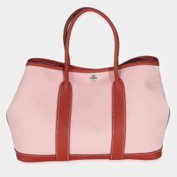 Hermes Rose Sakura Rouge Duchesse Toile Militaire Vache Country Garden Party 30 bag