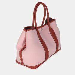 Hermes Rose Sakura Rouge Duchesse Toile Militaire Vache Country Garden Party 30 bag