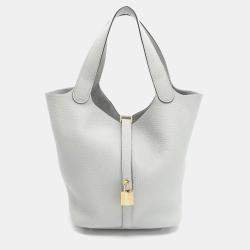 Hermes Picotin Lock 22 Blue Pale Taurillon Clemence Tote Bag