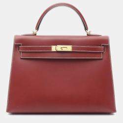 Hermes Kelly 32 Rouge H Chamonix Leather Shoulder Bag