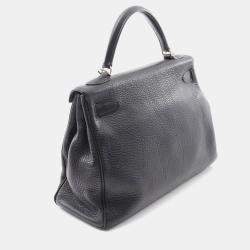 Hermes Kelly 32 Black Taurillon Clemence Shoulder Bag