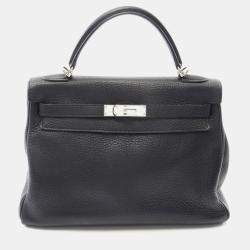 Hermes Kelly 32 Black Taurillon Clemence Shoulder Bag