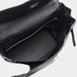 Hermes Kelly 32 Black Taurillon Clemence Shoulder Bag