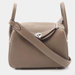 Hermes Lindy Mini Etoupe Grey Taurillon Clemence Leather Crossbody Bag