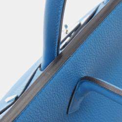 Hermes Birkin 30 Blue Zanzibar Togo Leather Top Handle Bag