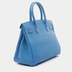 Hermes Birkin 30 Blue Zanzibar Togo Leather Top Handle Bag