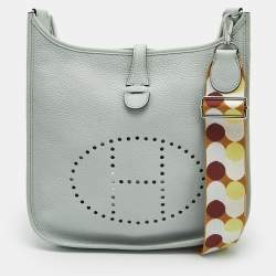Hermes Bleu Pale Taurillon Clemence Leather Evelyne III PM Bag