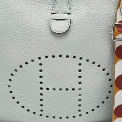 Pre Owned Hermes Bleu Pale Taurillon Clemence Leather Evelyne III PM Bag