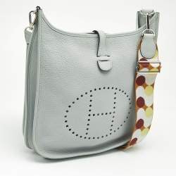 Pre Owned Hermes Bleu Pale Taurillon Clemence Leather Evelyne III PM Bag