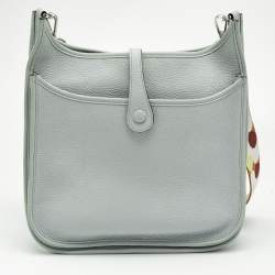Pre Owned Hermes Bleu Pale Taurillon Clemence Leather Evelyne III PM Bag