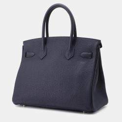 Hermes Birkin 30 Blue Nuit Togo Leather Top Handle Bag