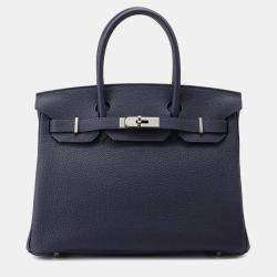 Hermes Birkin 30 Blue Nuit Togo Leather Top Handle Bag