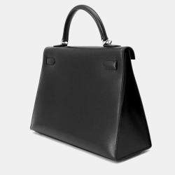 Hermes Kelly Sellier 32 Black Graine Lisse Leather  