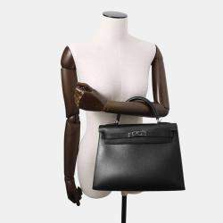 Hermes Kelly Sellier 32 Black Graine Lisse Leather  