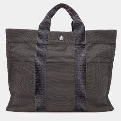 Hermes Her Line MM Gray Canvas Tote Bag