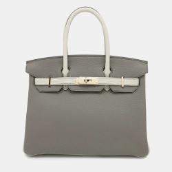 Hermes Birkin Spo 30 Gris Meyer/Pearl Grey Togo Leather Evercolor Tote Bag