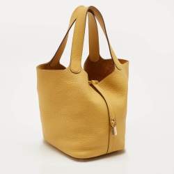 Hermes Jaune Ambre Taurillon Clemence Leather Picotin Lock 22 Bag