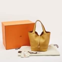 Hermes Jaune Ambre Taurillon Clemence Leather Picotin Lock 22 Bag