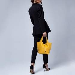 Hermes Jaune Ambre Taurillon Clemence Leather Picotin Lock 22 Bag