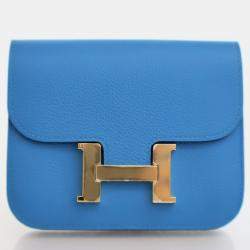 Hermes Constance Blue Frida  Evercolor Slim Wallet