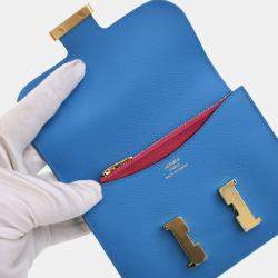 Hermes Constance Blue Frida  Evercolor Slim Wallet