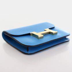 Hermes Constance Blue Frida  Evercolor Slim Wallet